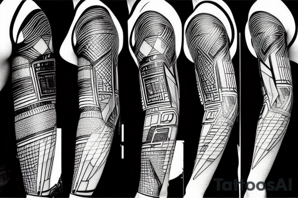Cyberpunk geometric sleeve tattoo idea