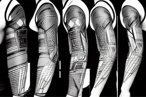 Cyberpunk geometric sleeve tattoo idea
