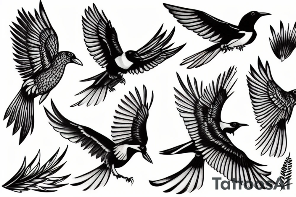 Magpie in flight tattoo idea