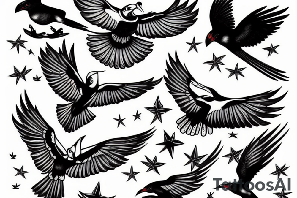 Magpie in flight tattoo idea