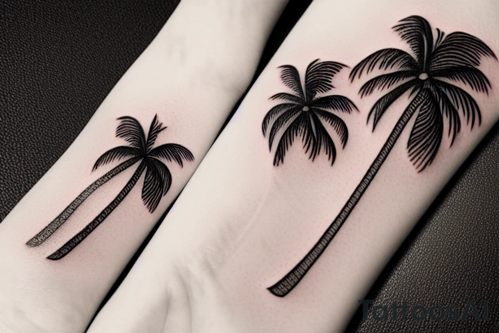 minimalistic tattoo of a surfboard with palm trees tattoo idea