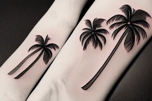 minimalistic tattoo of a surfboard with palm trees tattoo idea