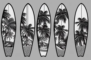 minimalistic tattoo of a surfboard with palm trees tattoo idea