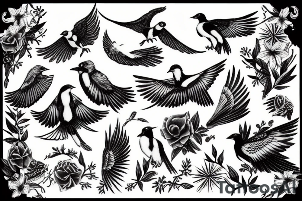 Magpie in flight tattoo idea