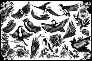 Magpie in flight tattoo idea