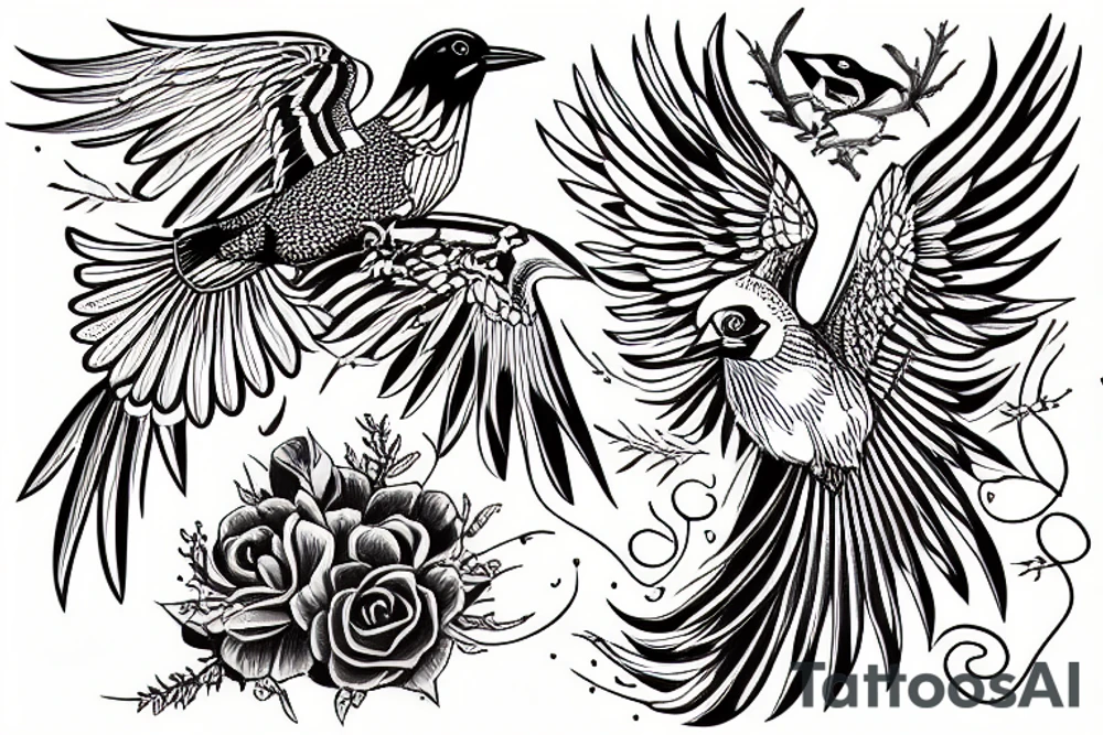 Magpie in flight tattoo idea