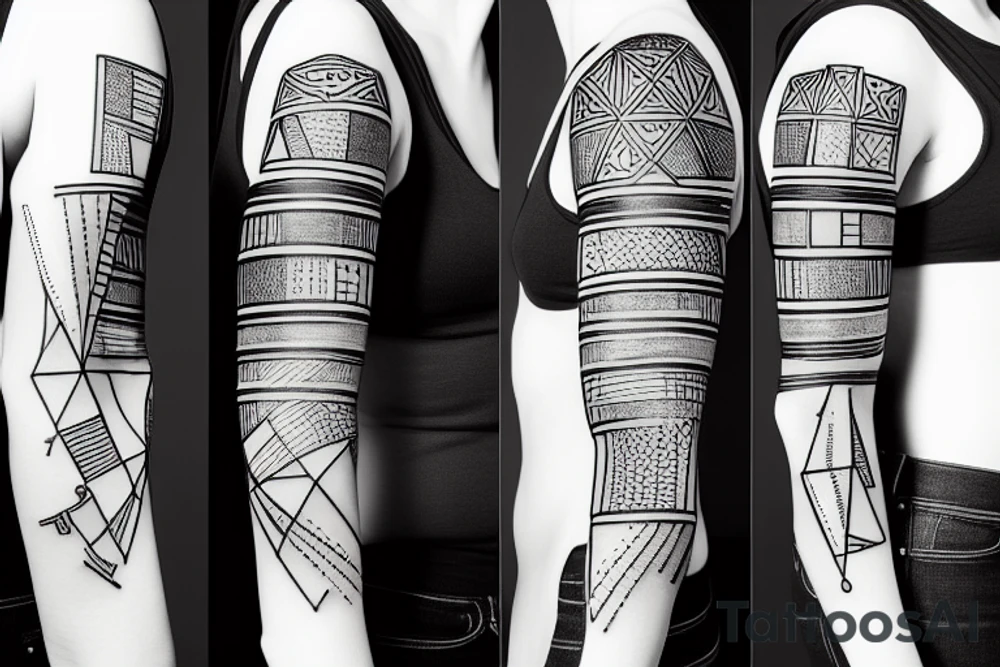 Cyberpunk geometric sleeve tattoo idea