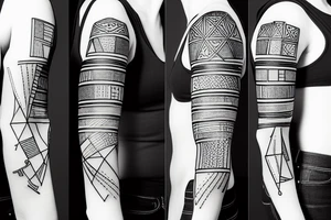 Cyberpunk geometric sleeve tattoo idea