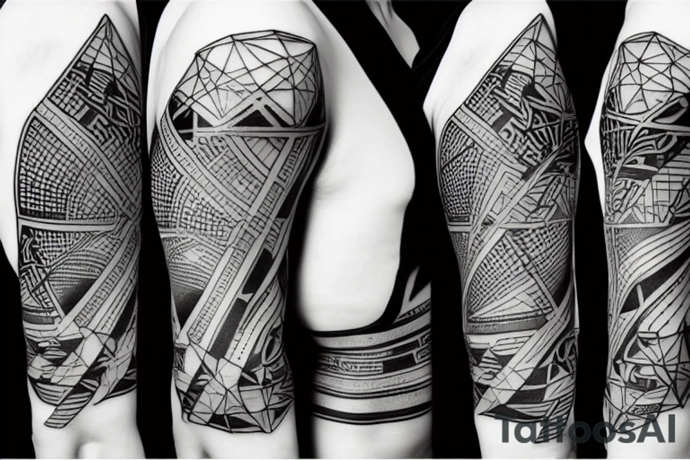 Cyberpunk geometric sleeve tattoo idea