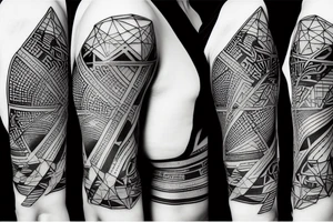 Cyberpunk geometric sleeve tattoo idea