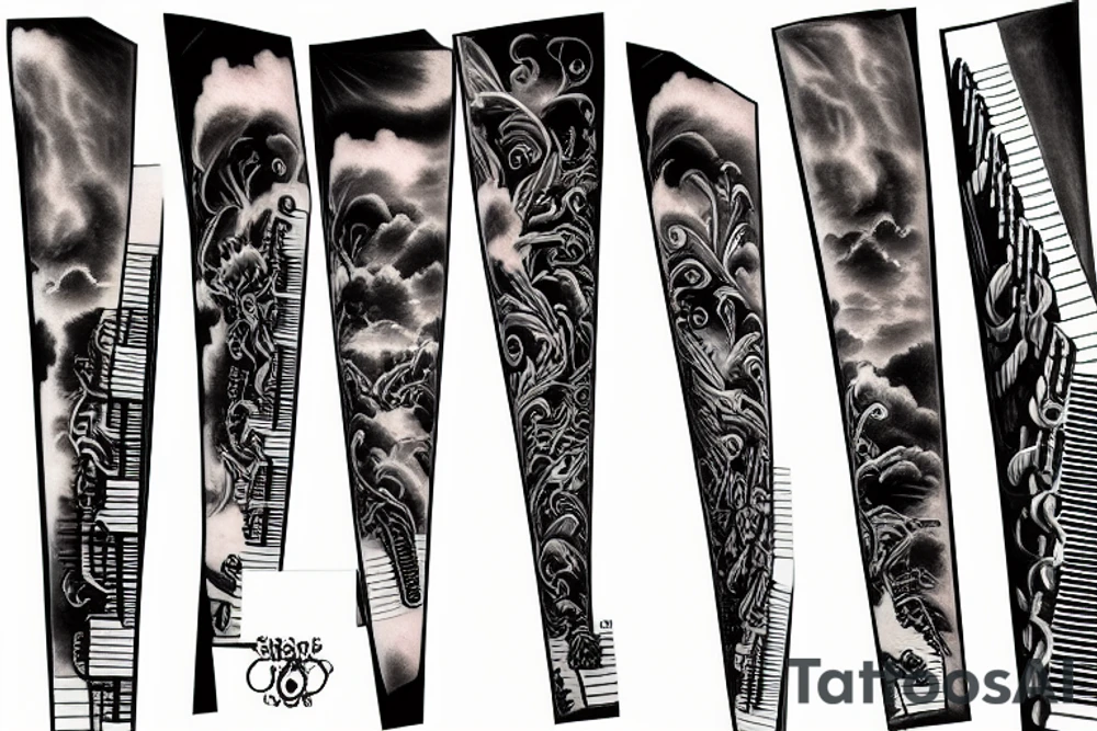 Staircase to heaven made of piano keys tattoo idea
