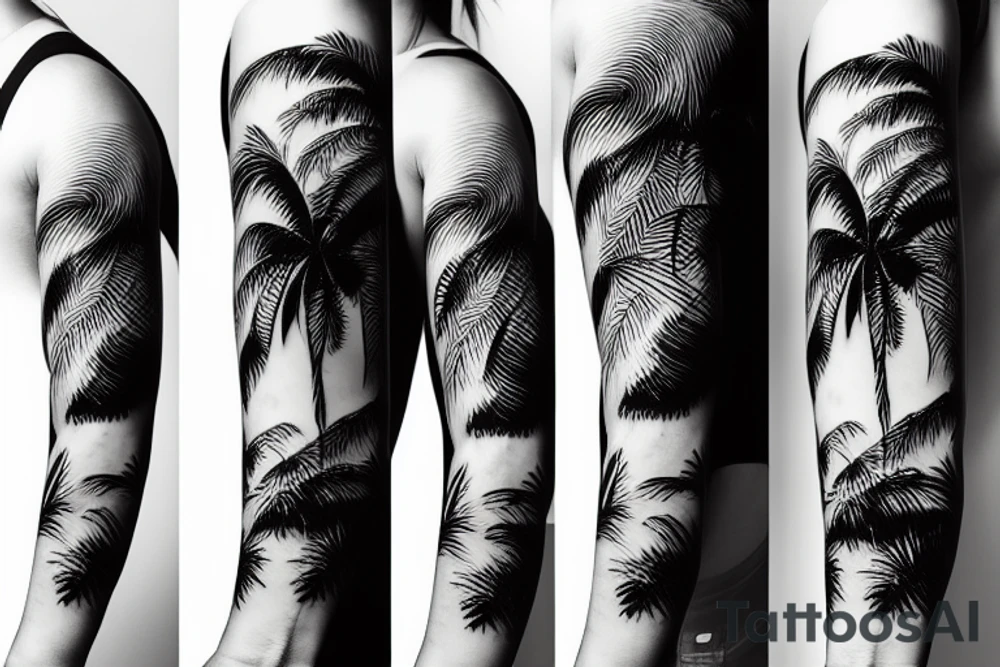 minimalistic tattoo of a surfboard with palm trees tattoo idea