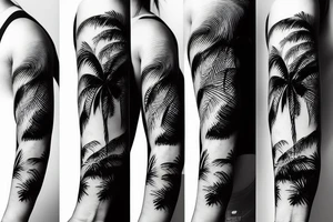 minimalistic tattoo of a surfboard with palm trees tattoo idea