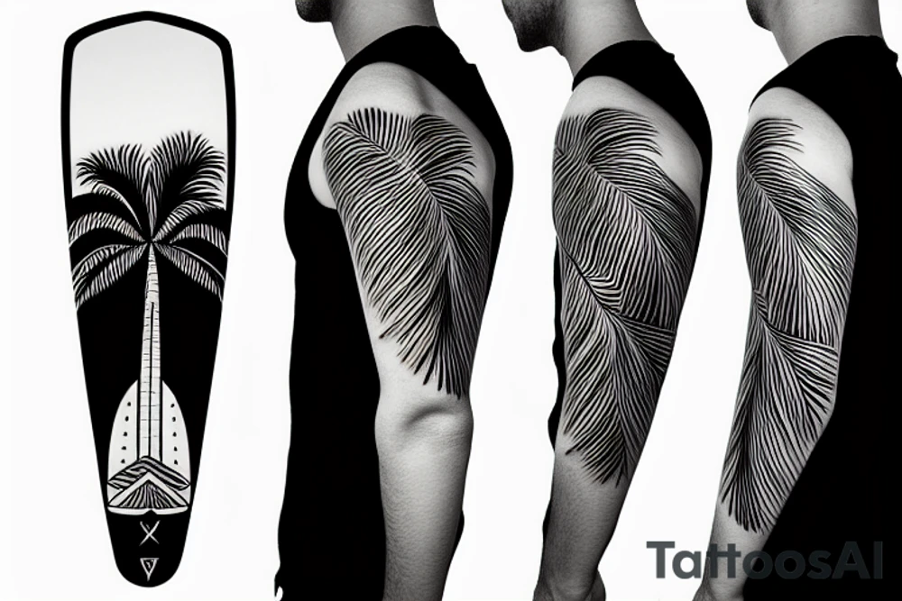 minimalistic tattoo of a surfboard with palm trees tattoo idea