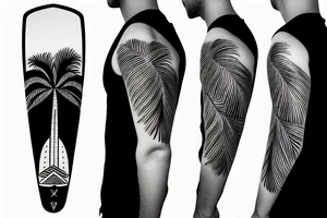 minimalistic tattoo of a surfboard with palm trees tattoo idea