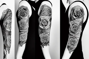 Cyberpunk love rose numbers geometric sleeve tattoo idea