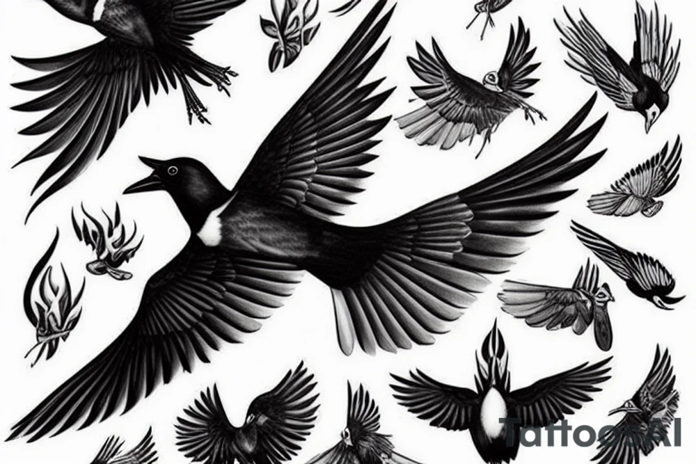 Magpie in flight tattoo idea