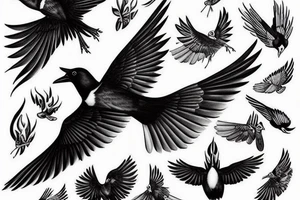 Magpie in flight tattoo idea