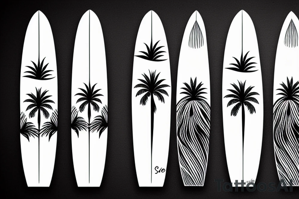 minimalistic tattoo of a surfboard with palm trees tattoo idea