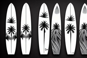 minimalistic tattoo of a surfboard with palm trees tattoo idea