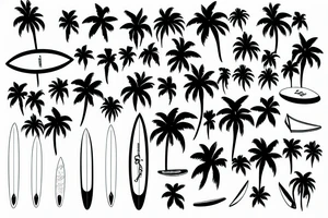 minimalistic tattoo of a surfboard with palm trees tattoo idea