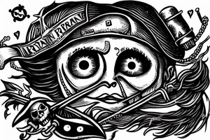 grey alien dressed as a pirate at the helm of a pirate ship, also he's wearing an eye patch tattoo idea