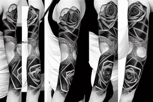 Cyberpunk love rose numbers geometric sleeve tattoo idea