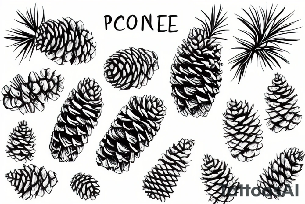A pine cone with text around it tattoo idea