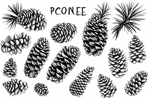 A pine cone with text around it tattoo idea