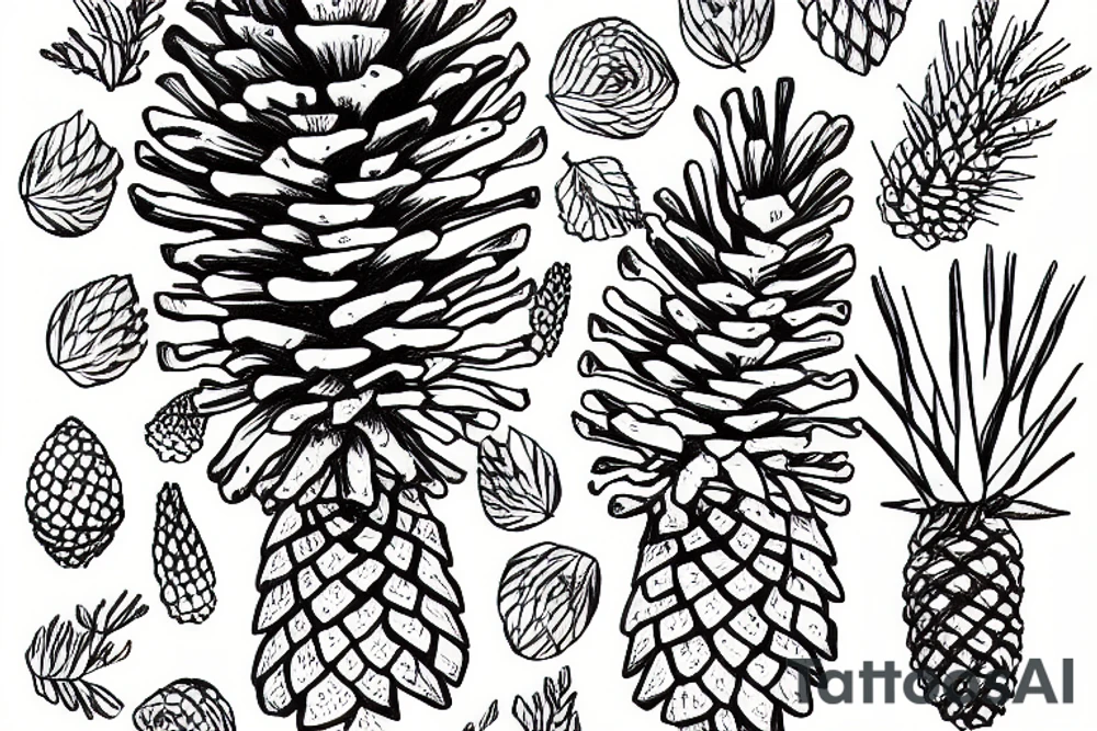A pine cone with text around it tattoo idea