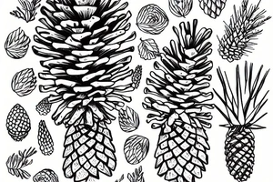 A pine cone with text around it tattoo idea