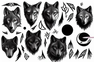 black wolf and moon tattoo idea