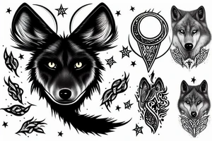 black wolf and moon tattoo idea