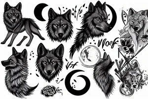 black wolf and moon tattoo idea