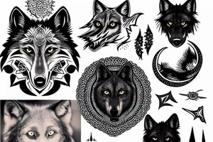 black wolf and moon tattoo idea