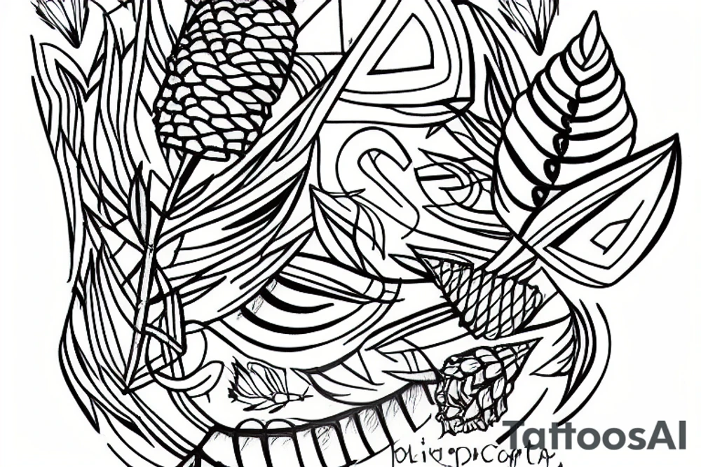A pine cone with text around it tattoo idea