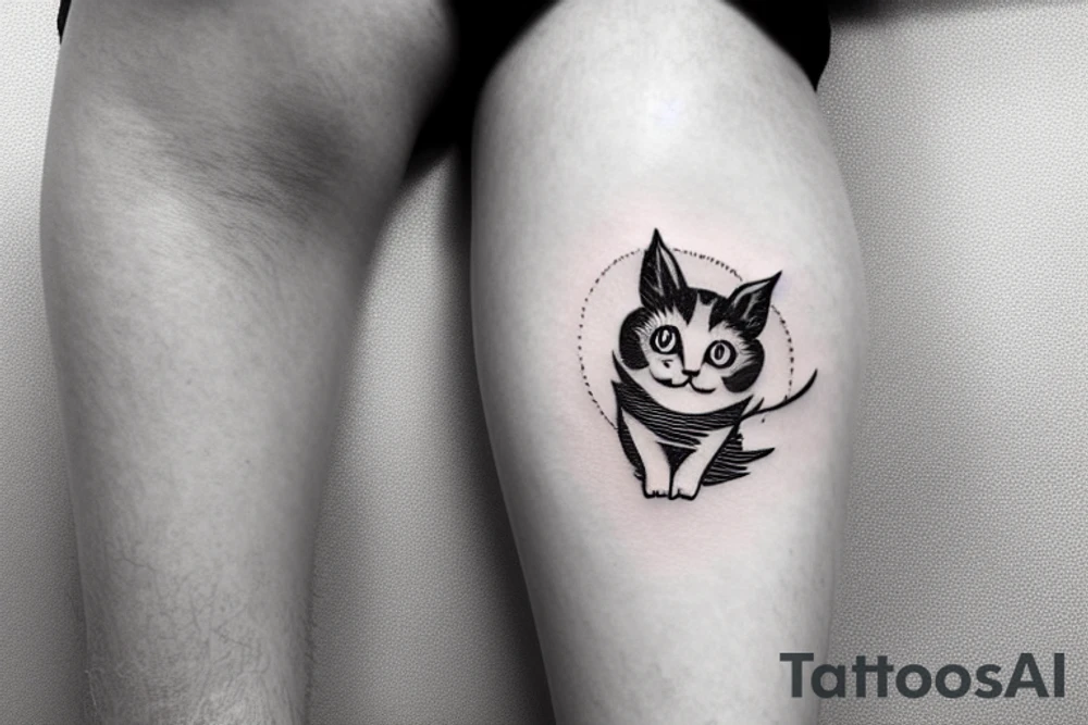 a kitten in a castle gazing at the moon tattoo idea