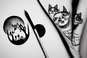 a kitten in a castle gazing at the moon tattoo idea