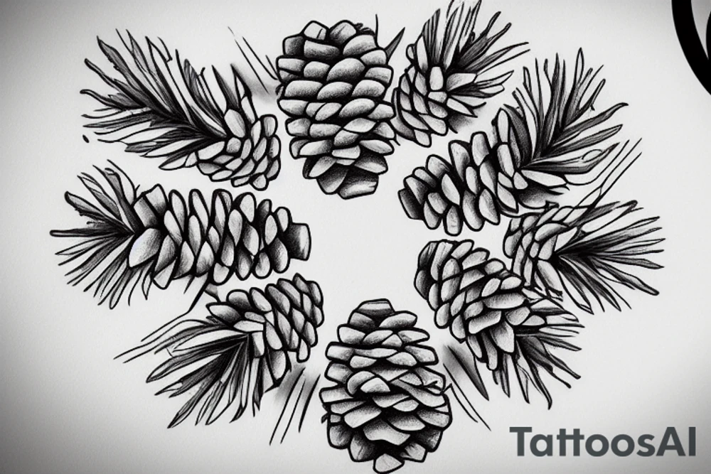 A pine cone. There is text in a circle around the pine cone tattoo idea A pine cone. There is text in a circle around the pine cone tattoo idea