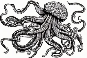 Huge octupus tentacles dropping from a hole in space, starry background tattoo idea