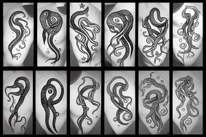 Huge octupus tentacles dropping from a hole in space, starry background tattoo idea