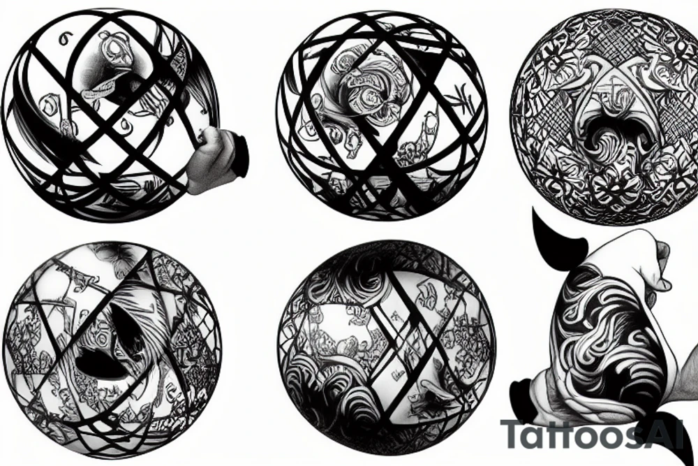 mc escher impossible staircase and mirror reflection balls tattoo idea