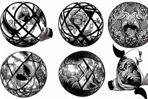 mc escher impossible staircase and mirror reflection balls tattoo idea