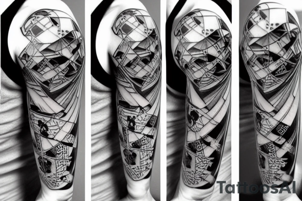 mc escher impossible staircase and mirror reflection balls tattoo idea