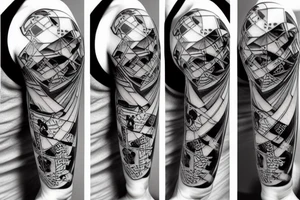 mc escher impossible staircase and mirror reflection balls tattoo idea