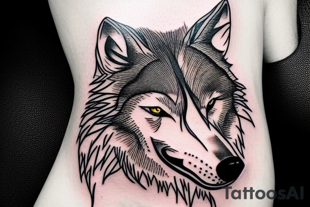 A wolf where only the head is seen tattoo idea
