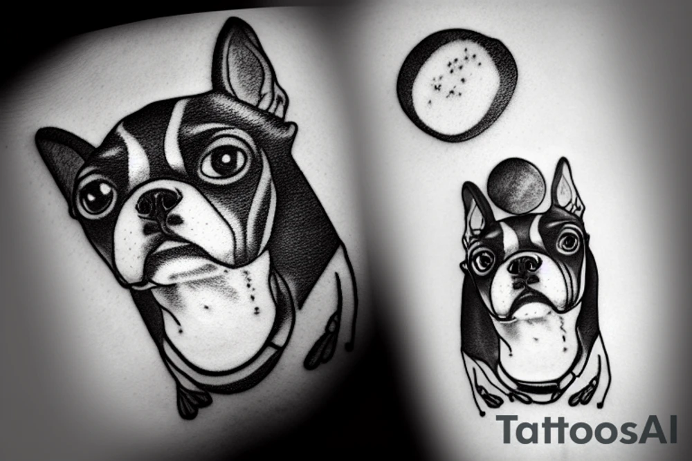 boston terrier on Saturn planet tattoo idea