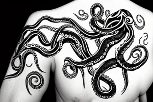 Huge kraken tentacles dropping from a hole in space, starry background tattoo idea