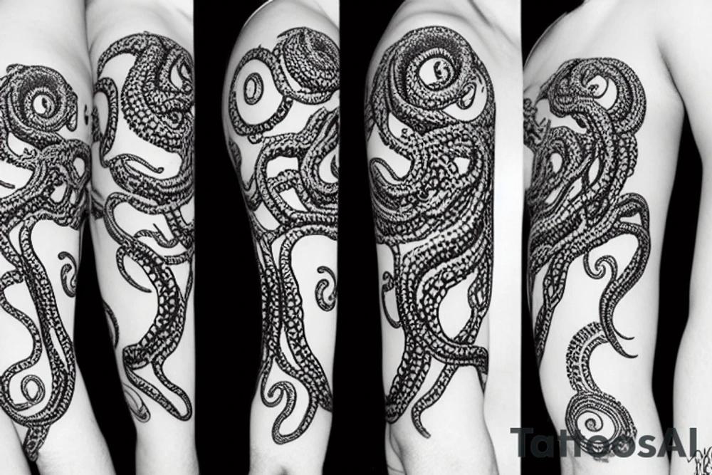 Huge kraken tentacles dropping from a hole in space, starry background tattoo idea