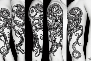 Huge kraken tentacles dropping from a hole in space, starry background tattoo idea